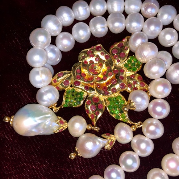 Luxurious Ruby Chrome Diopside Pearl Necklace - Picture 3 of 6